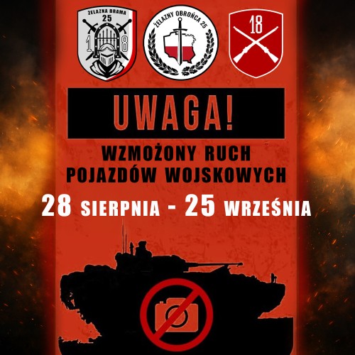 Wzmożony ruch pojazdów wojskowych do 25 września